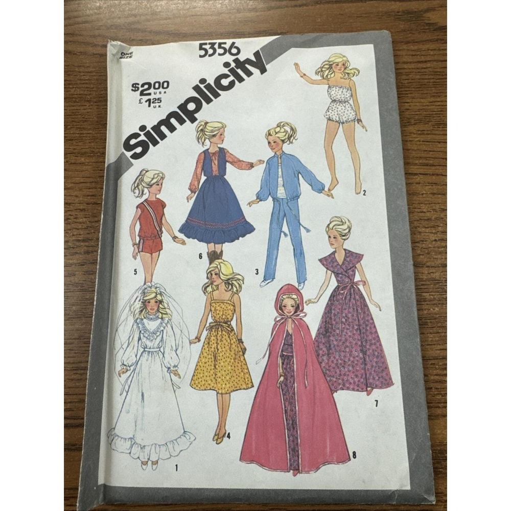 Vintage Simplicity 5356 Doll Clothes Pattern 11½" Barbie Farrah Cher 12½" Darci